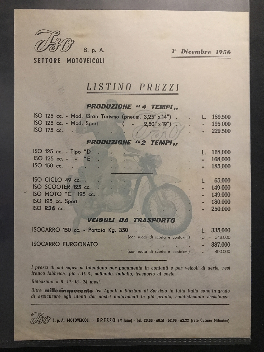 MOTO BROCHURE ISO MOTOVEICOLI 1956