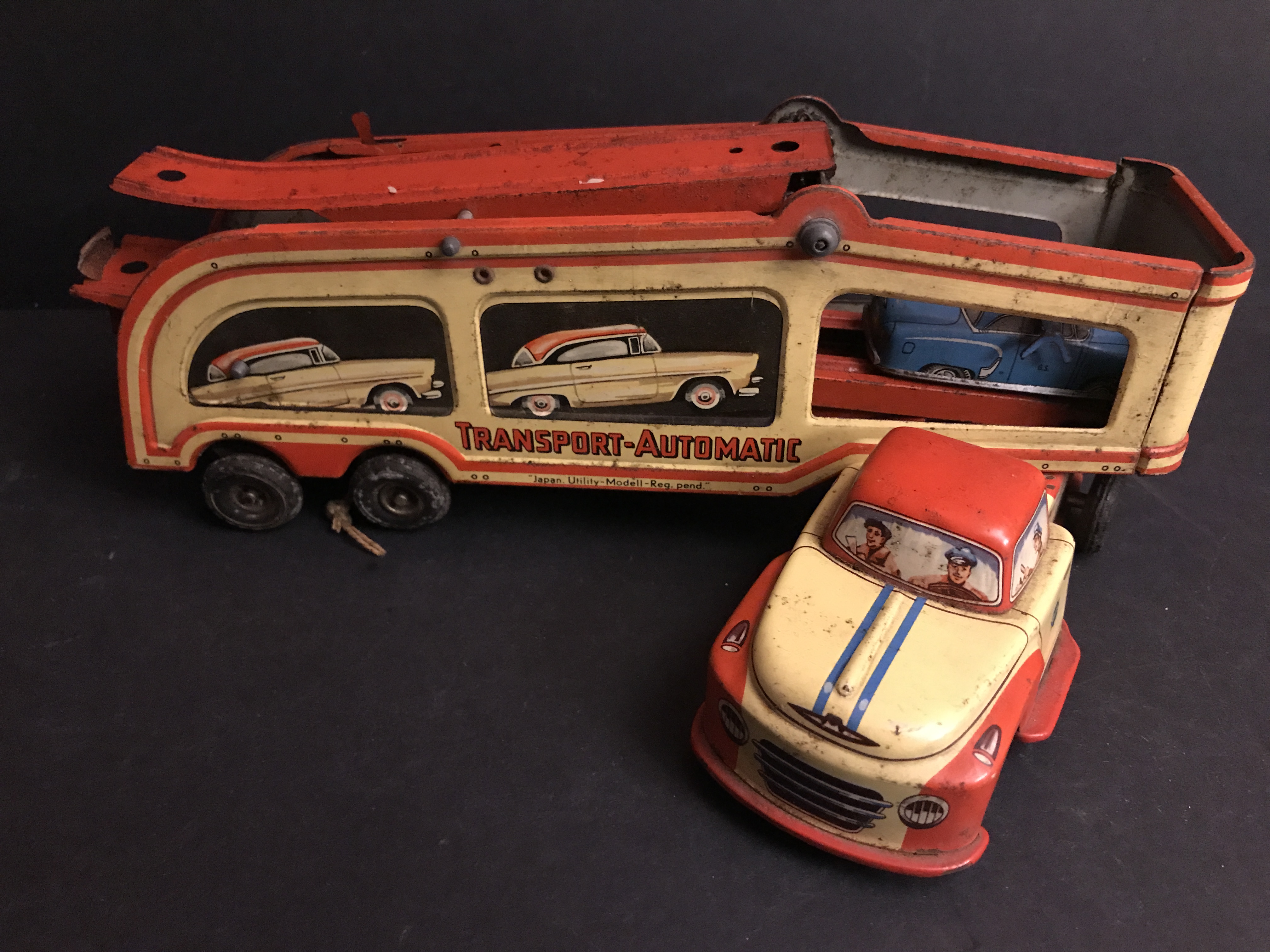 GERMAN GESCHA TRANSPORT TRUCK CAR TIN TOY